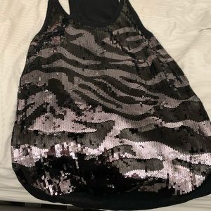 Black zebra sequin tank top